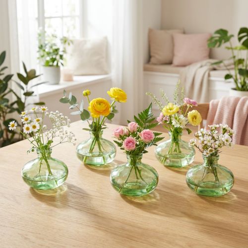 Glass vase bulbous green mini vases glass Ø9cm H6cm 6 pcs | Floristik24.co.uk