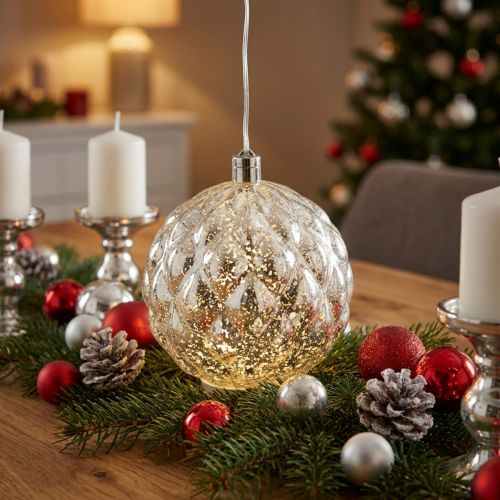 Ball plastic silver Ø15cm LED for batteries | Floristik24.co.uk