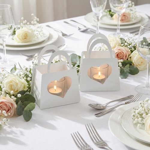Product Lantern Metal Decoration Bag with Heart White H18cm 2pcs