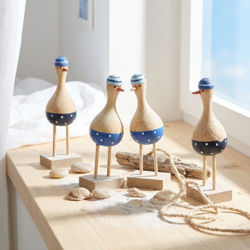 Maritime Decoration Seagulls Made of Wood Blue Dark Blue H14cm 6 Pcs | Floristik24.co.uk