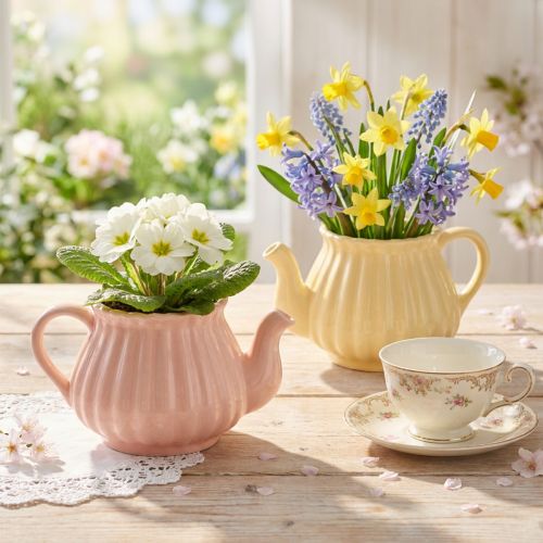 Product Planter Ceramic Decoration Teapot Orange Yellow 19.5×13.5×11cm 2 pcs