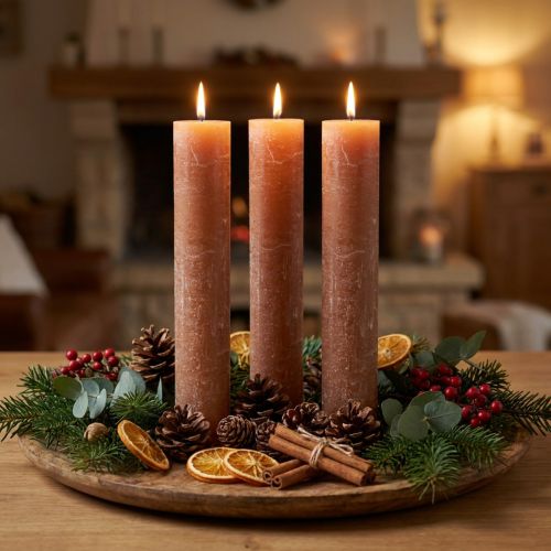 Product Solid coloured candles, stick candles caramel 50x300mm 4 pcs
