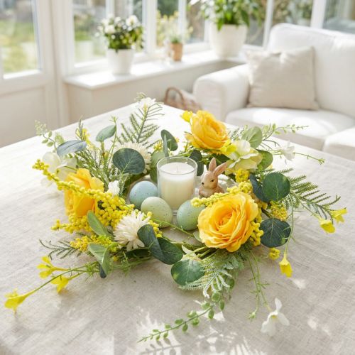 Artificial flower wreath Artificial flower wreath yellow white 42cm | Floristik24.co.uk