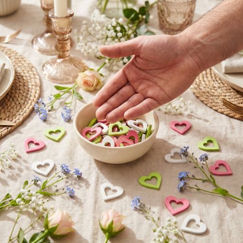 Scatter wooden hearts colored assorted 4cm 72 pcs | Floristik24.co.uk