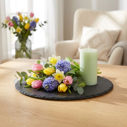 Natural Slate Plate Round Stone Tray Black Ø15cm 6 pcs | Floristik24.co.uk
