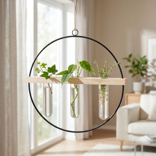 Test tube decorative vase, metal ring, black, hanging, modern | Floristik24.co.uk