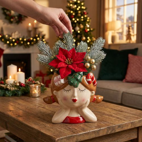 Plant head ceramic girl decorative planter Christmas H17cm | Floristik24.co.uk