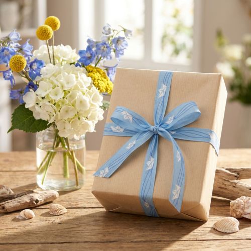 Gift ribbon blue ship ribbon maritime 15mm 20m | Floristik24.co.uk