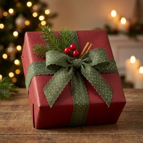 Gift ribbon green ribbon dots and lace 38mm 10mm | Floristik24.co.uk