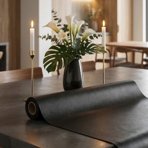 Faux leather black decorative fabric black leather 33cm×1.35m | Floristik24.co.uk