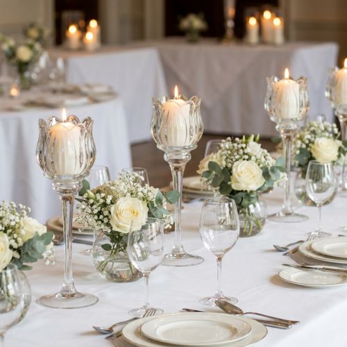 Product Glass flower candle holder for elegant table decoration, events and weddings, 22cm