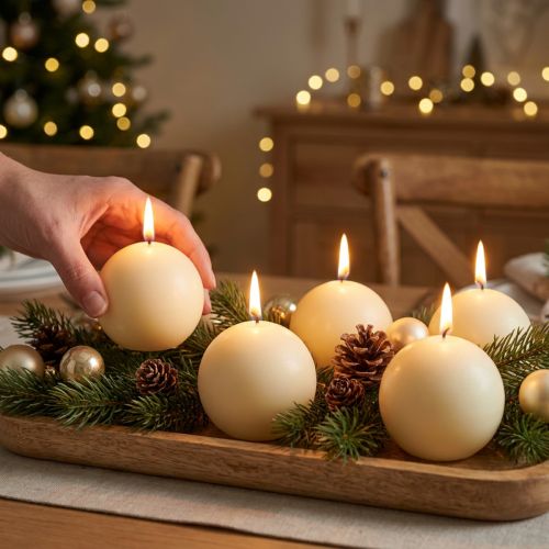 Cream-colored ball candles, 60mm, set of 16, Christmas candles, festive atmosphere, RAL quality mark | Floristik24.co.uk