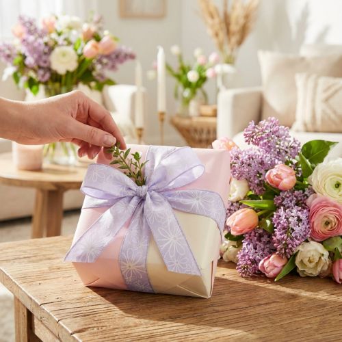 Gift ribbon purple flowers ribbon lilac 25mm 18m | Floristik24.co.uk