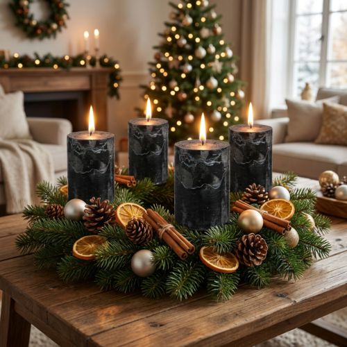 Solid black pillar candles 70×80mm, set of 4 - Elegant decorative candles for Advent wreaths & Halloween | Floristik24.co.uk