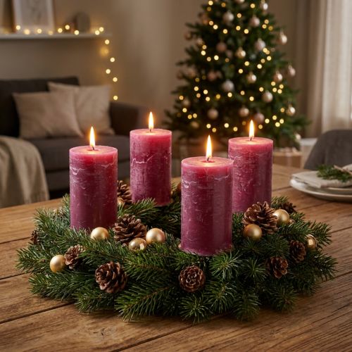 Solid-color pillar candles Berry Purple 70x120mm 4-pack - Perfect for table decorations & celebrations | Floristik24.co.uk