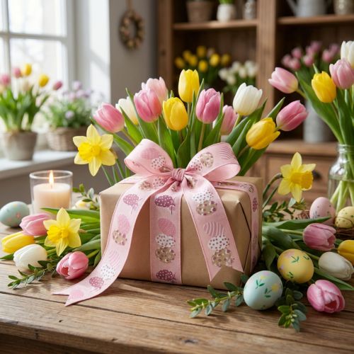 Gift ribbon Easter decorative ribbon Easter eggs pink 40mm 20m | Floristik24.co.uk