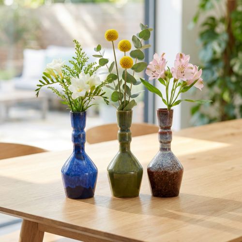Product Decorative Vase Ceramic Blue Green Brown Ø8cm H18.5cm 3pcs