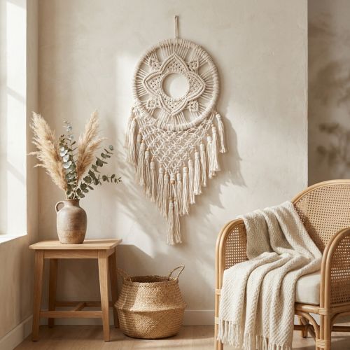 Macrame Dreamcatcher Boho Wall Decoration Handmade 29×72cm for Living Room & Bedroom | Floristik24.co.uk