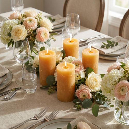 Set of 4 honey-colored pillar candles, 70x120mm - Decorative candles for table decorations, weddings & celebrations | Floristik24.co.uk