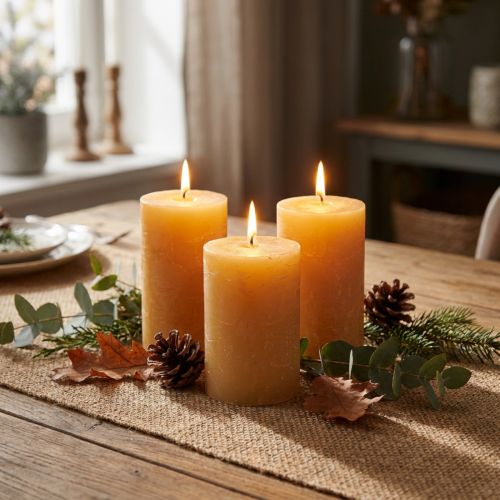 Solid-colored pillar candles, honey-colored, 60×100mm, 4 pieces - Natural table decoration | Floristik24.co.uk