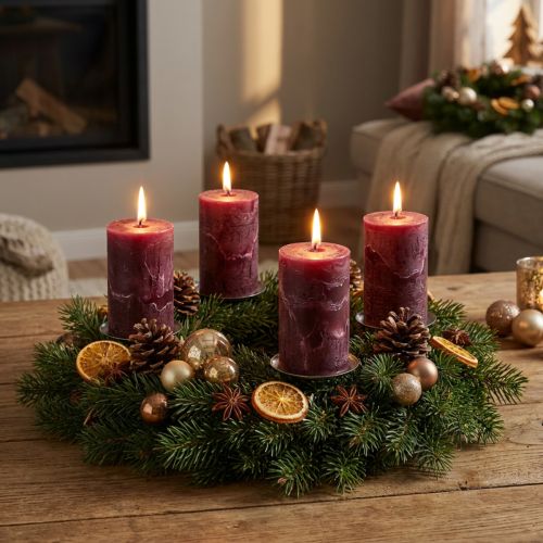 Solid colored candles burgundy 60x100mm 4pcs | Floristik24.co.uk
