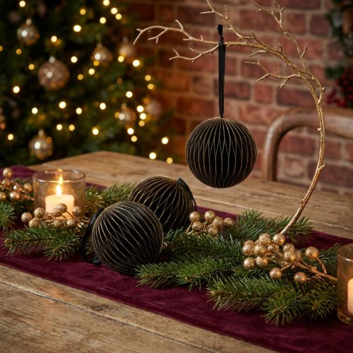 Honeycomb balls Christmas honeycomb balls black gold Ø8cm 4pcs | Floristik24.co.uk