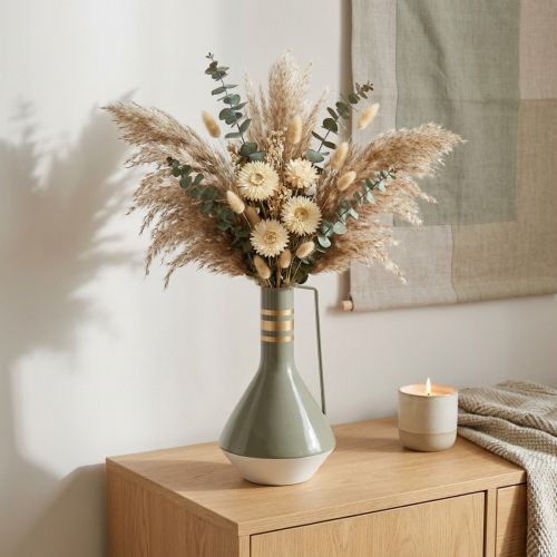 Vintage decorative metal jug with handle in grey and gold, Ø18cm H33cm, ideal for dried flowers and artificial plants | Floristik24.co.uk