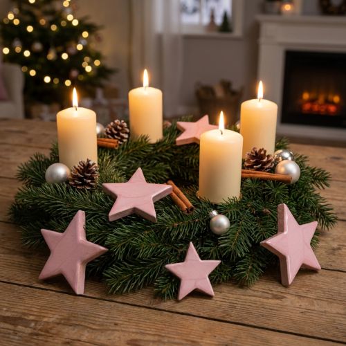 Product Wooden stars decoration stars Christmas decoration pink shine Ø5cm 8 pcs