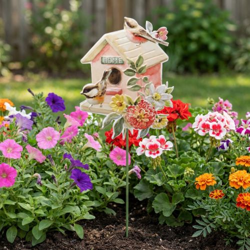 Product Garden stakes metal birds, plant stakes birdhouse decoration 76.5cm