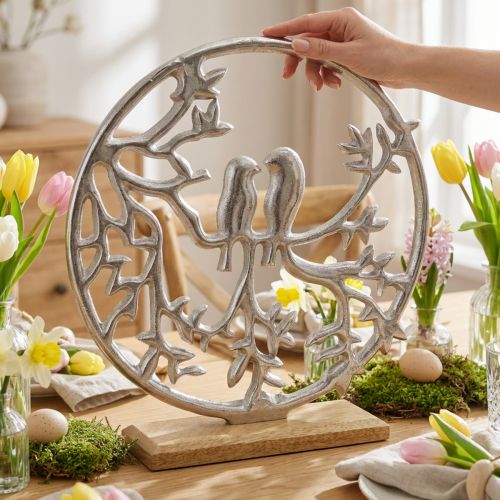 Table decoration spring, decorative ring bird deco silver H37.5cm | Floristik24.co.uk