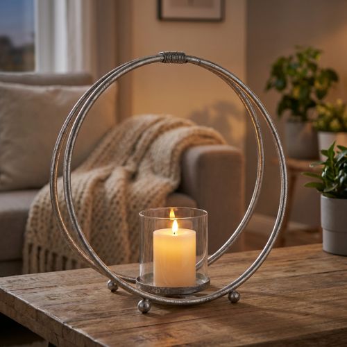 Lantern metal candle holder silver glass Ø33cm | Floristik24.co.uk