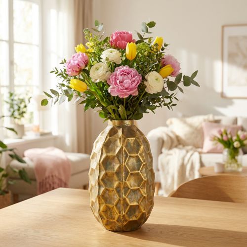 Vintage vase gold flower vase honeycomb look Ø23cm H39cm | Floristik24.co.uk