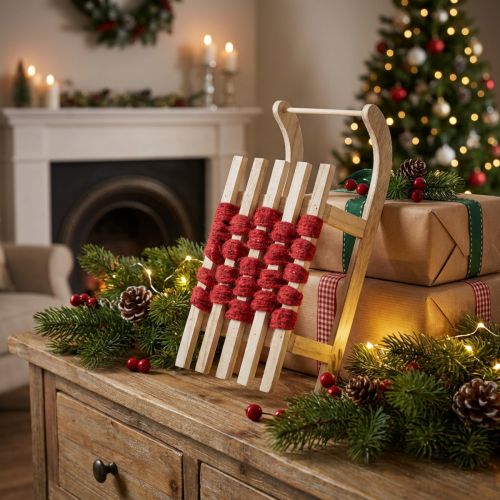 Decorative sleigh wooden Christmas sleigh L42×W17×H12cm | Floristik24.co.uk