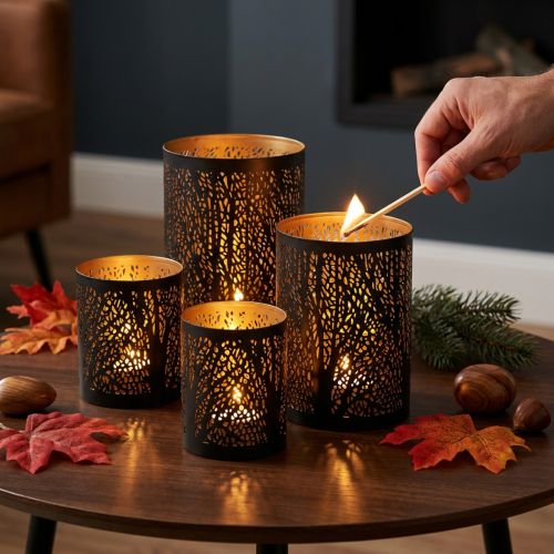 Lantern forest tea light holder metal Ø8/10/13cm set of 3 | Floristik24.co.uk