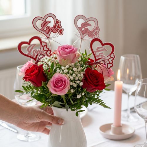 Flower plug decorative plug “Love” Valentine’s Day 25.5cm 16 pcs | Floristik24.co.uk