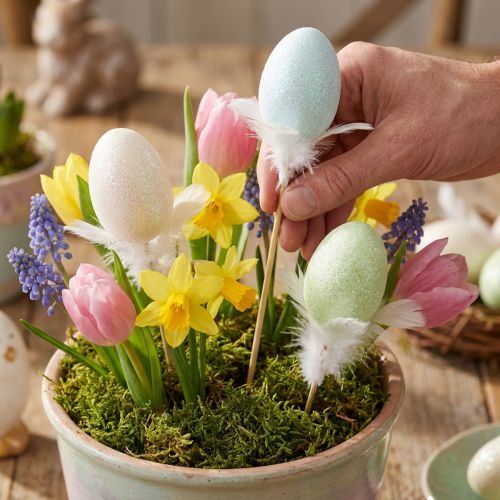 Artificial Easter eggs on a stick pastel egg Easter decoration H6cm 6pcs | Floristik24.co.uk