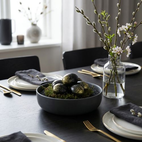 Decorative Easter eggs real chicken egg black with gold glitter H5.5-6cm 10 pcs | Floristik24.co.uk