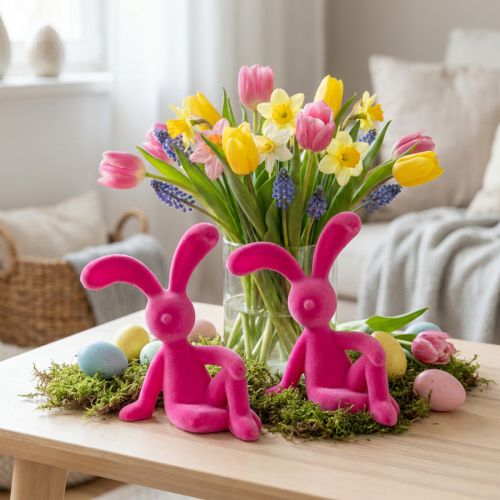 Decorative Sitting Bunny Spring décor and Easter highlight for living room shop or office 22cm 2 pieces | Floristik24.co.uk
