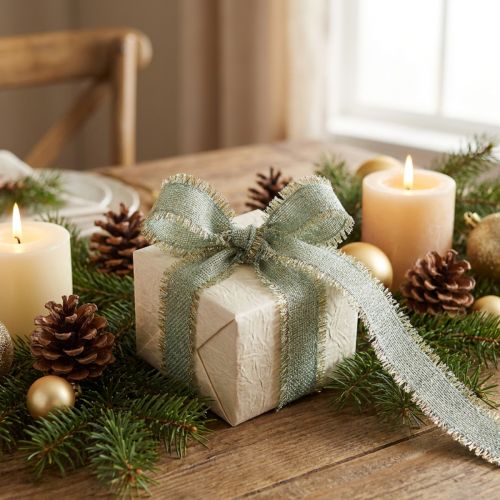 Decorative Ribbon Fringe Decorative Ribbon Light Green Gold W40mm L15m | Floristik24.co.uk