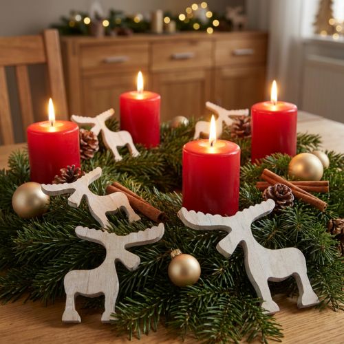 Product Scatter Decoration Wooden Elk, Table Decoration, Advent Whitewashed 30 Pcs