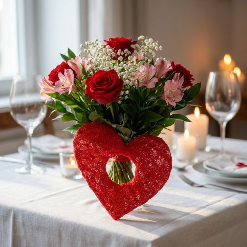 Sisal heart cuff red 15cm 10 pcs. | Floristik24.co.uk