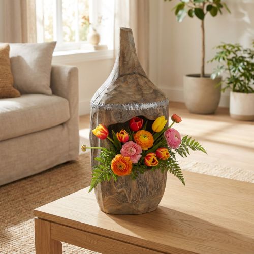 Decorative sculpture Paulownia wood Ø15cm H39cm | Floristik24.co.uk