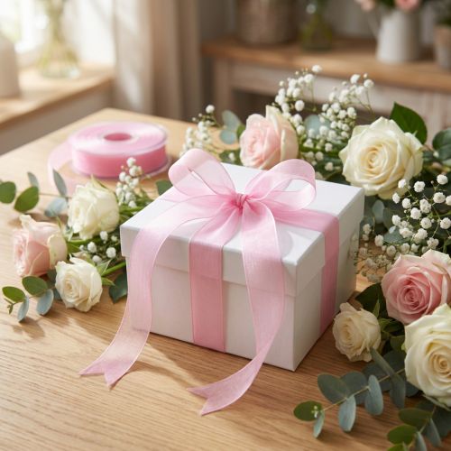 Organza ribbon gift ribbon pink ribbon selvedge 25mm 50m | Floristik24.co.uk