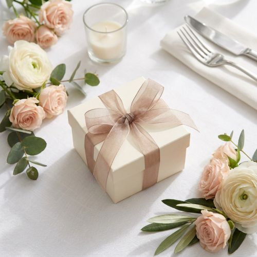 Product Organza ribbon gift ribbon beige ribbon selvedge taupe 15mm 50m