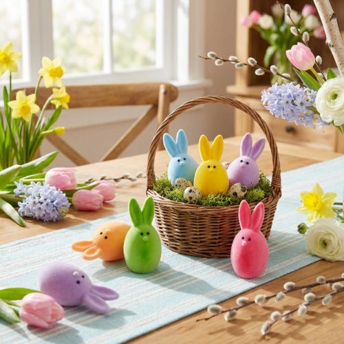 Easter egg mix with ears, flocked bunny eggs, Easter decoration colorful 6 pieces | Floristik24.co.uk