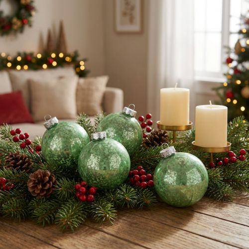 Product Christmas ball, Christmas tree decoration, glass ball green marbled H6.5cm Ø6cm real glass 24 pcs