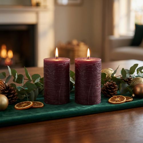 Solid-colored candles Burgundy 85x120mm 2pcs | Floristik24.co.uk