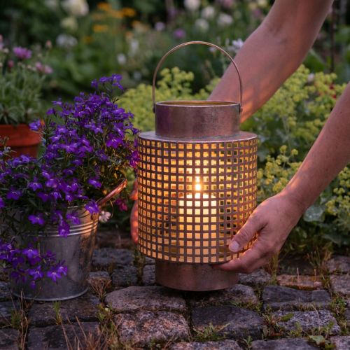 Decorative lantern wind light metal with handle rose Ø18cm H29cm | Floristik24.co.uk