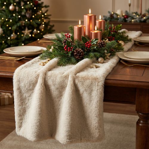 Table runner faux fur beige, table band decorative fur 15×200cm | Floristik24.co.uk