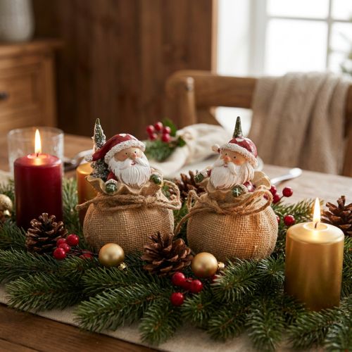 Decoration figure Santa Claus in a sack Christmas decoration Ø8cm/H13cm 2 pcs | Floristik24.co.uk